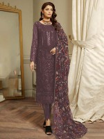 Black Plum Faux Georgette Pakistani Style Suit